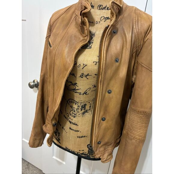 Free People Rugged Leather Jacket Camel Small 100% Lamb Leather - Picture 10 of 15